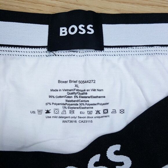 HUGO BOSS Mens Boxer Briefs XL White Long Leg Tag Free Cotton Stretch Logo - Picture 3 of 6